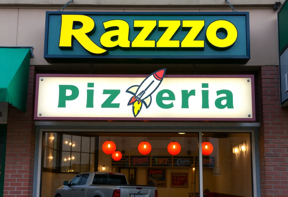 Facade of Razzo Pizzeria in downtown Huntsville