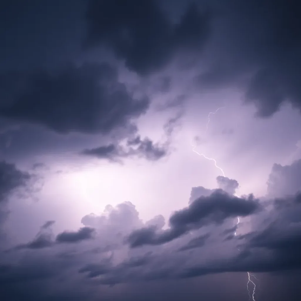 Dark storm clouds over Alabama indicating severe weather conditions.