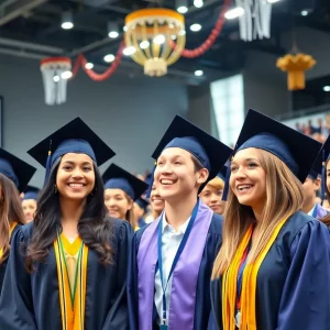 Graduates celebrating at the University of Alabama's winter graduation ceremony