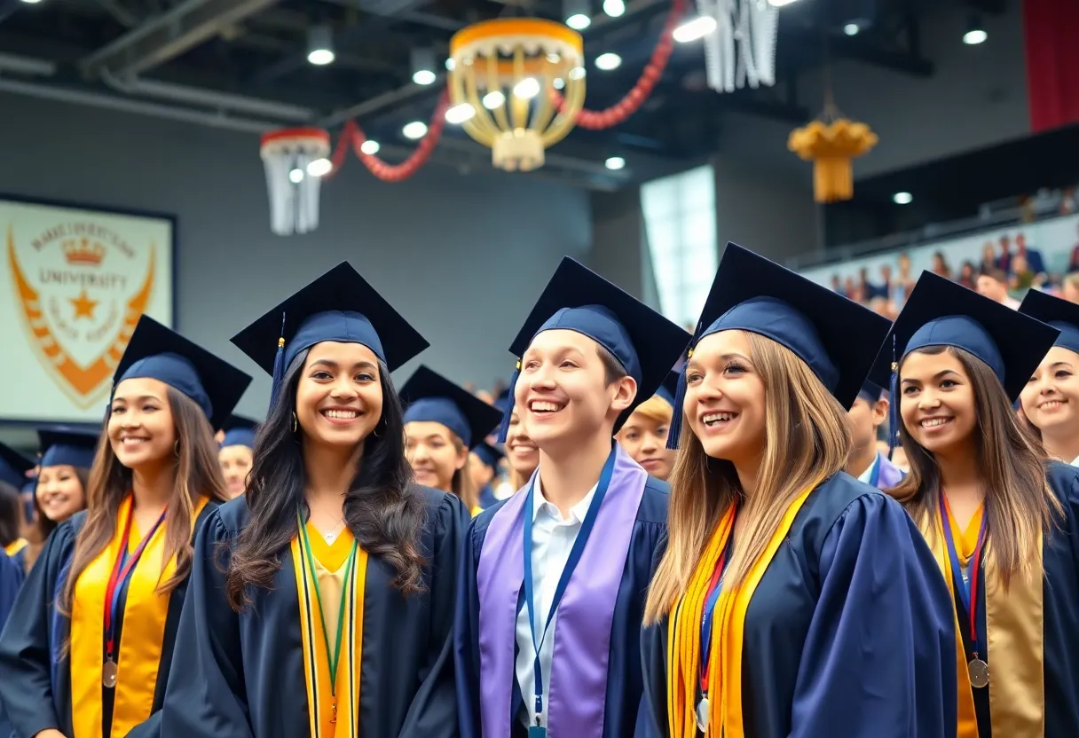Graduates celebrating at the University of Alabama's winter graduation ceremony