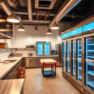 Modern kitchen renovation in progress at Von Braun Center, Huntsville.