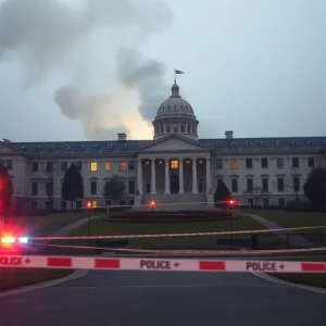Police response at an arson attack site near a governor's residence