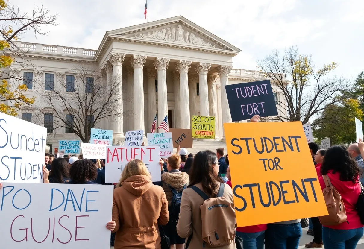 Protesters rallying outside a federal courthouse in Birmingham for student rights