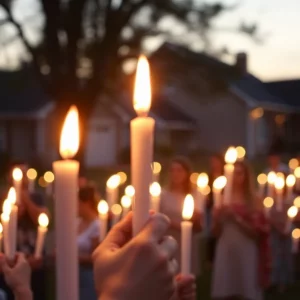 A candlelight vigil in a neighborhood