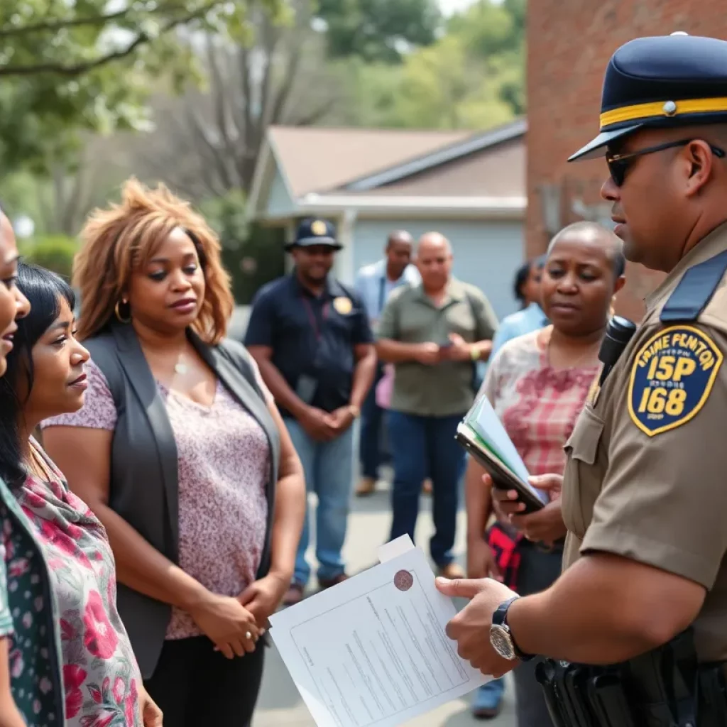 Police and community members interacting in Huntsville, Alabama.