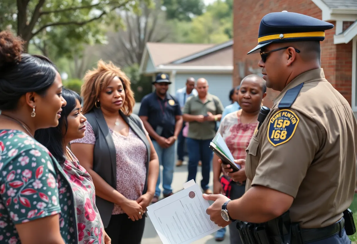 Police and community members interacting in Huntsville, Alabama.