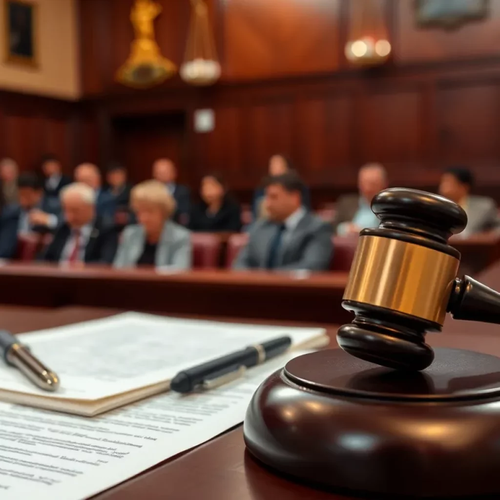 A view of a courtroom during a high-profile libel case