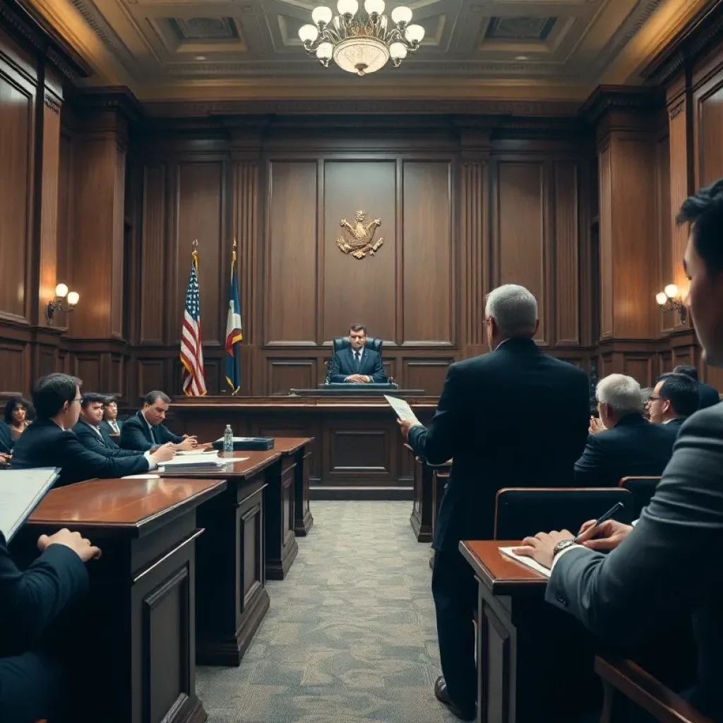 Courtroom scene during trial proceedings