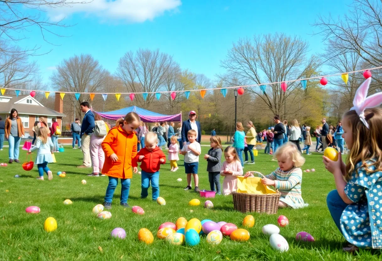 Families celebrating Easter with egg hunts in Huntsville
