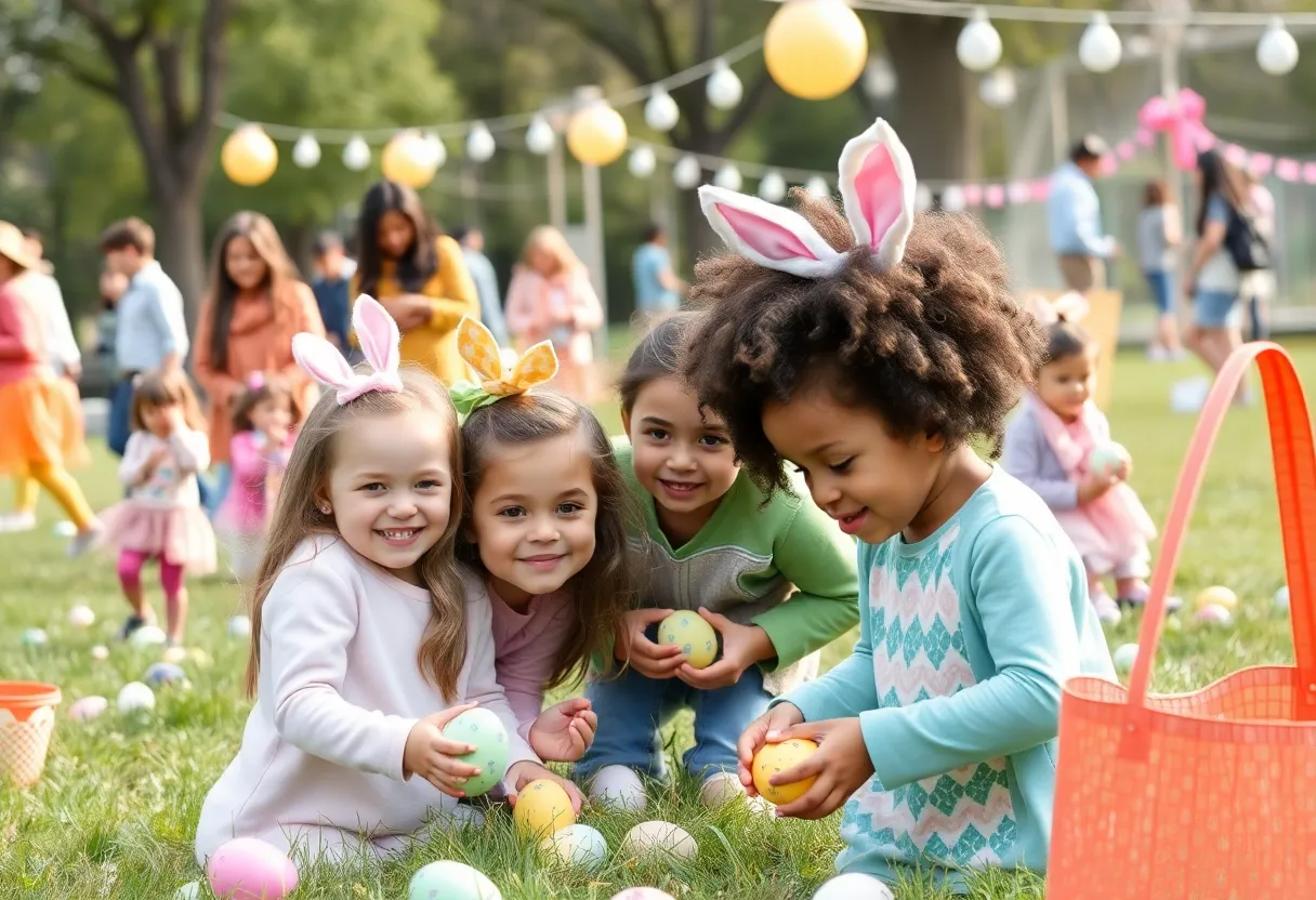 Families enjoying Easter events in the Tennessee Valley with egg hunts and decorations.