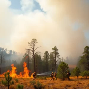 Firefighters combating the Silver Fire near ancient trees