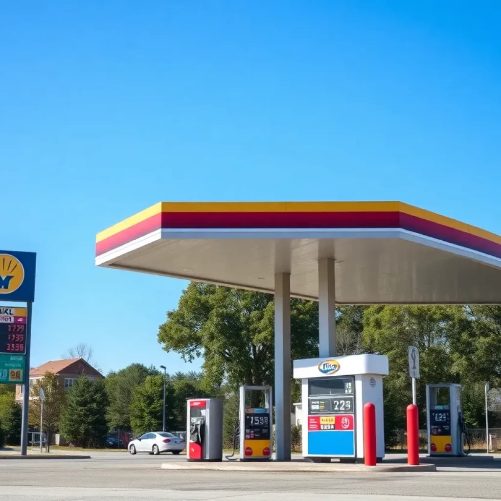 Gas station in Alabama displaying fuel prices
