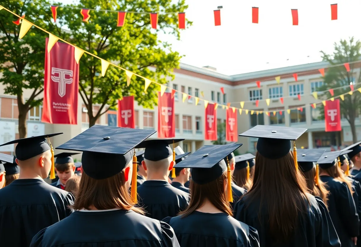 Graduation ceremony with students in caps and gowns