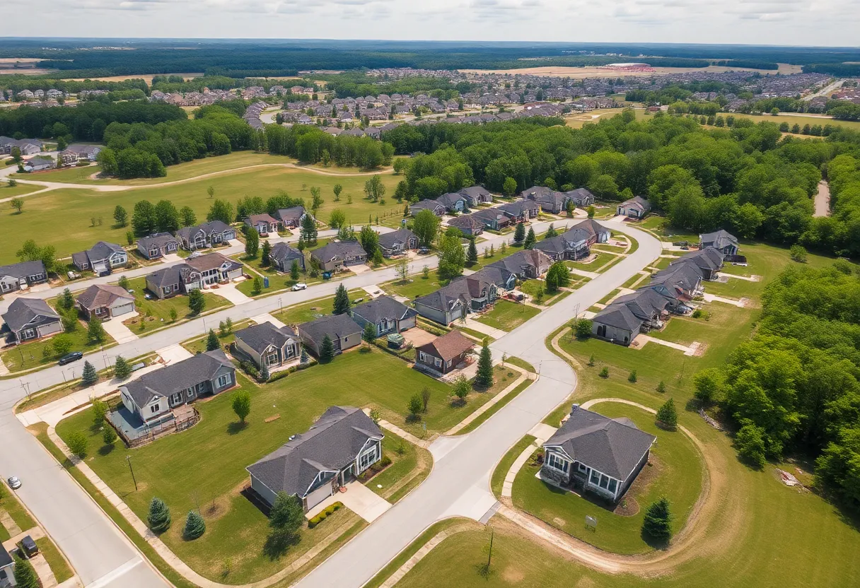 Aerial view of housing developments in Huntsville