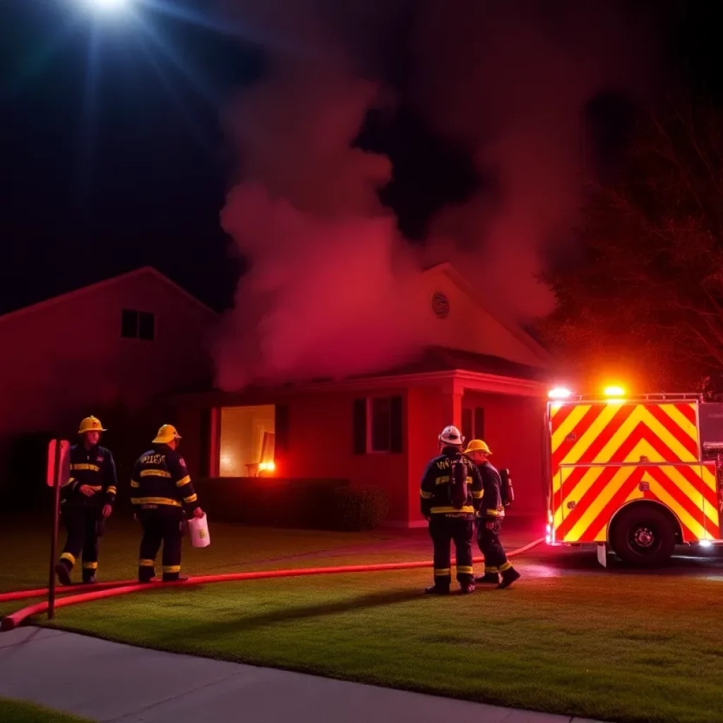 Emergency responders at a residential fire scene in Huntsville