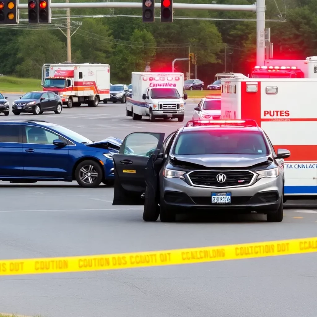 Emergency vehicles at the scene of a multi-vehicle crash in Huntsville, Alabama.