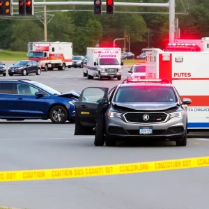 Emergency vehicles at the scene of a multi-vehicle crash in Huntsville, Alabama.