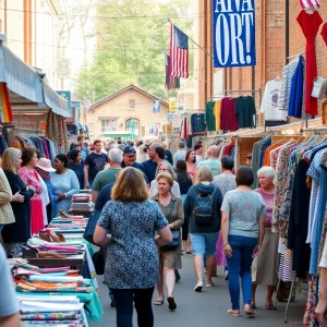 Crowd at the Huntsville Flea Market featuring various vendors and vintage items.