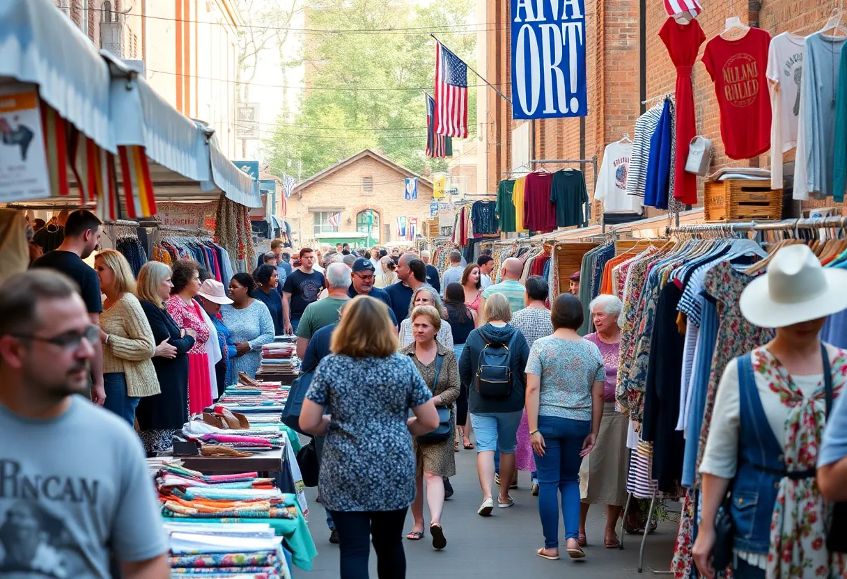 Crowd at the Huntsville Flea Market featuring various vendors and vintage items.