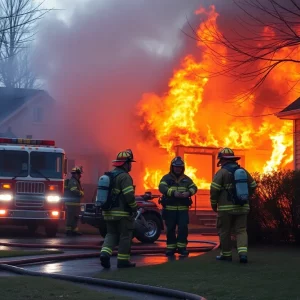 Firefighters responding to a house fire in Huntsville