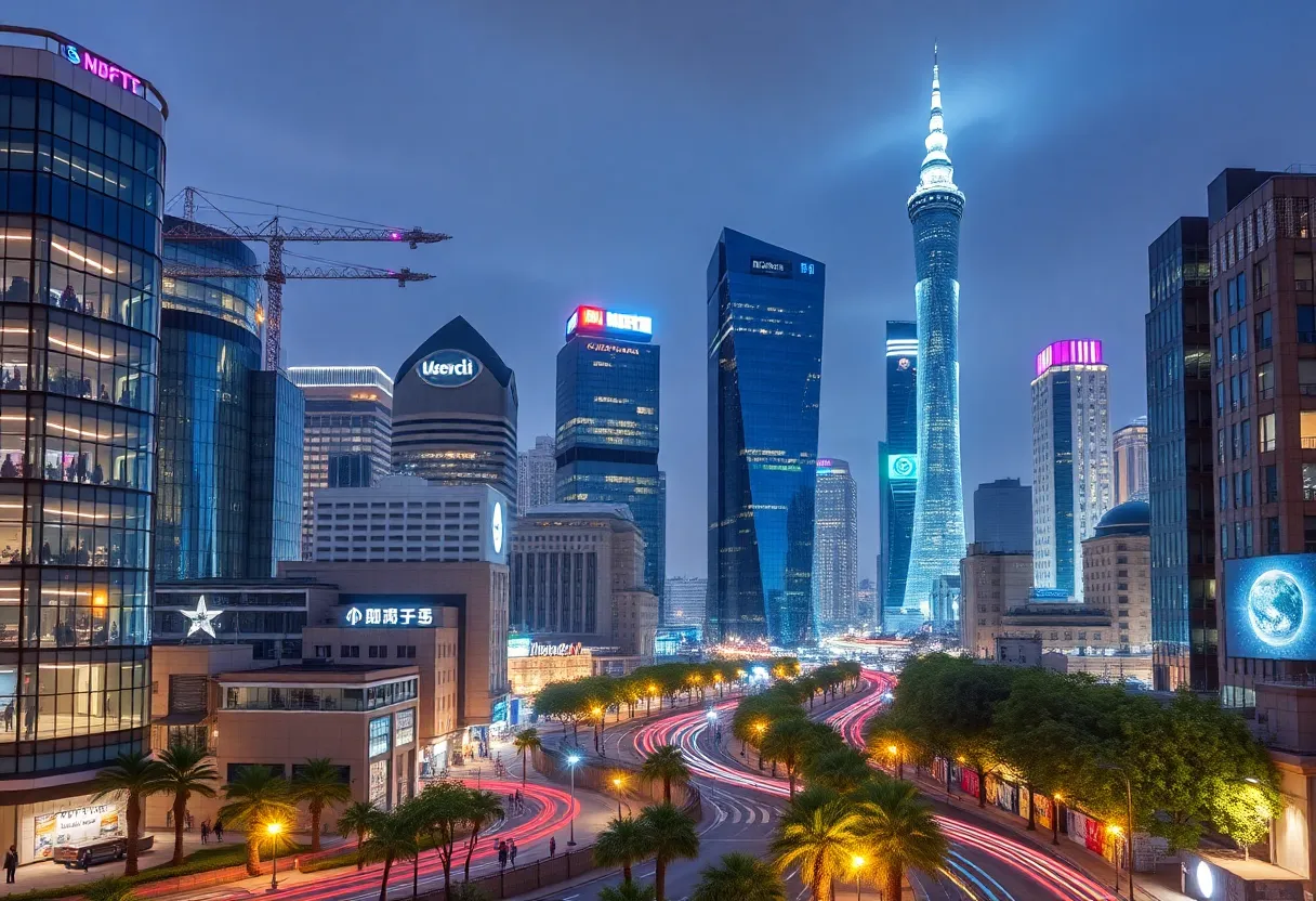 Innovative city landscape highlighting technology integration