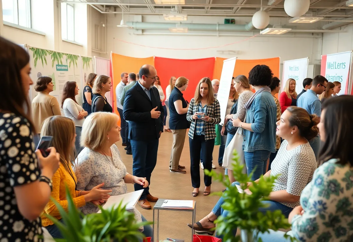 Participants engaging in mental health discussions at the expo.