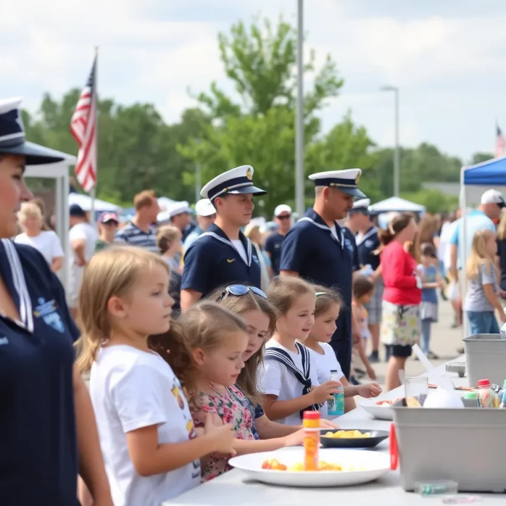 Families and sailors gathering at Huntsville Navy Week event