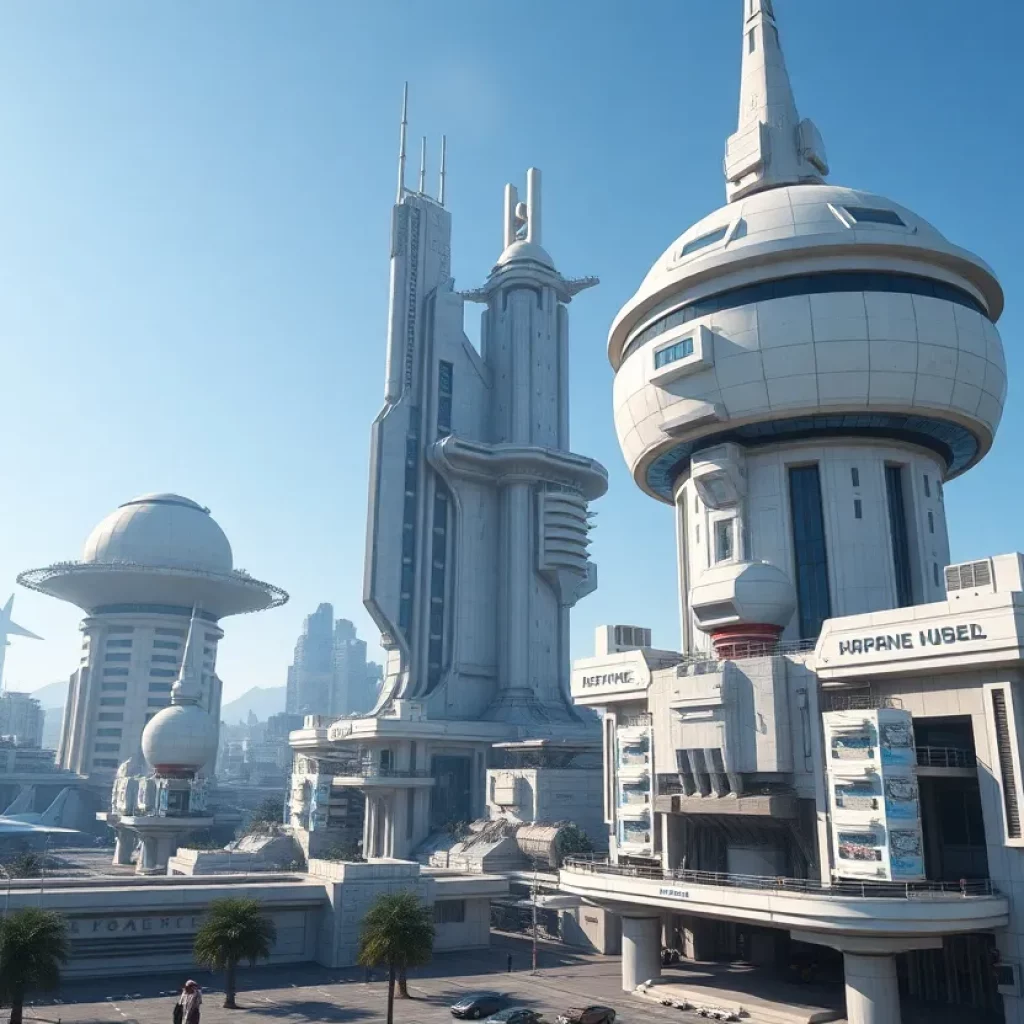 Futuristic cityscape representing the U.S. Space Command's potential headquarters in Huntsville.