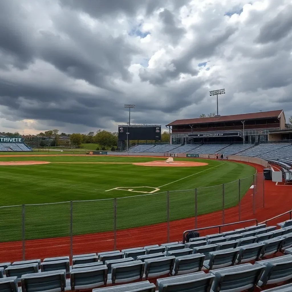 Empty baseball field at St. John Paul II Catholic High School in Huntsville