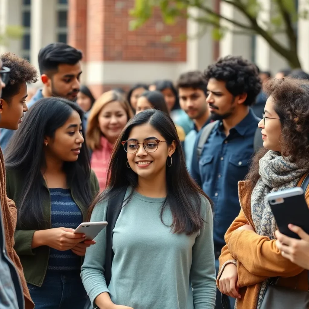 Students discussing on the campus of Jacksonville State University
