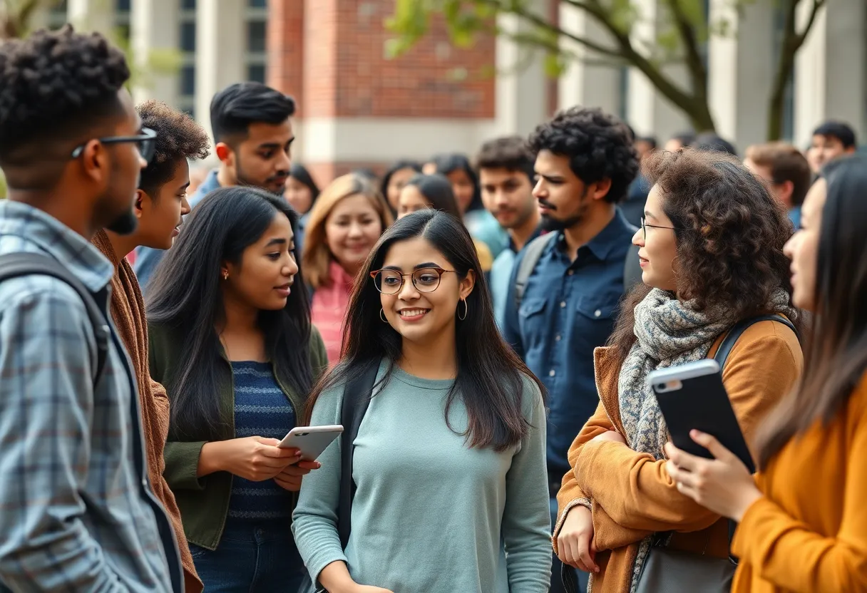 Students discussing on the campus of Jacksonville State University
