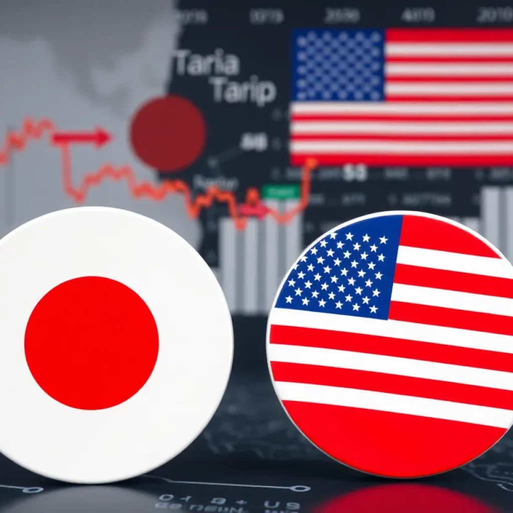 Graphic depicting Japan and US trade negotiations over tariffs