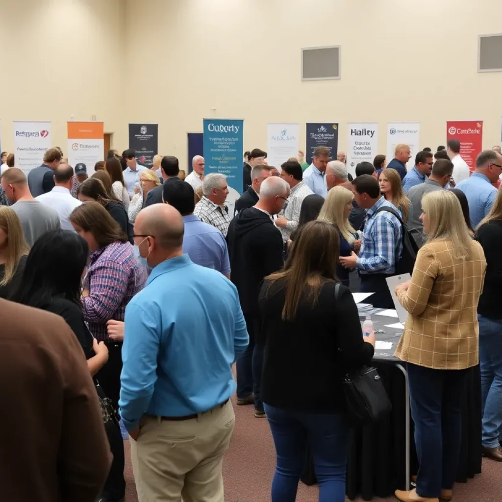 Job seekers engaging with recruiters at the Huntsville Job Fair.