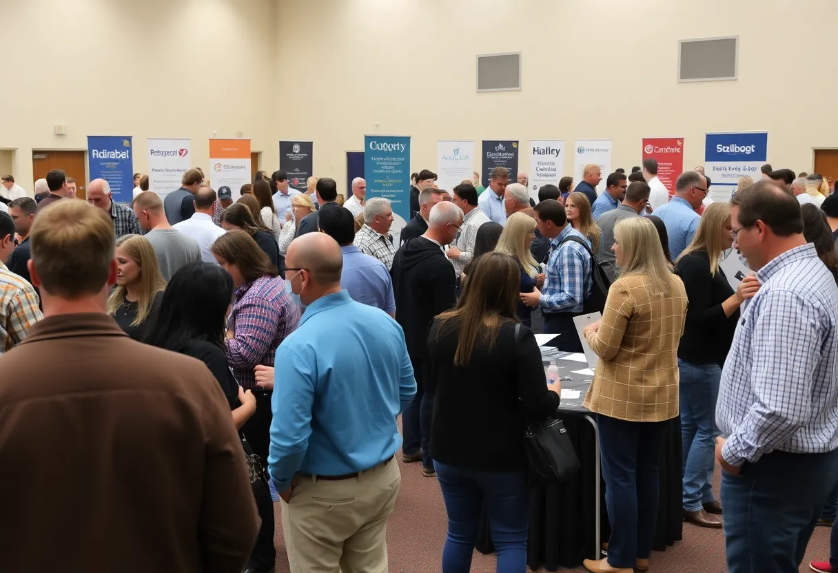Job seekers engaging with recruiters at the Huntsville Job Fair.