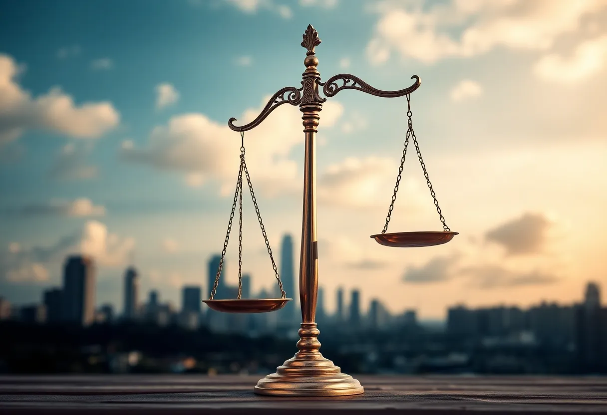 Conceptual image symbolizing justice and political controversy