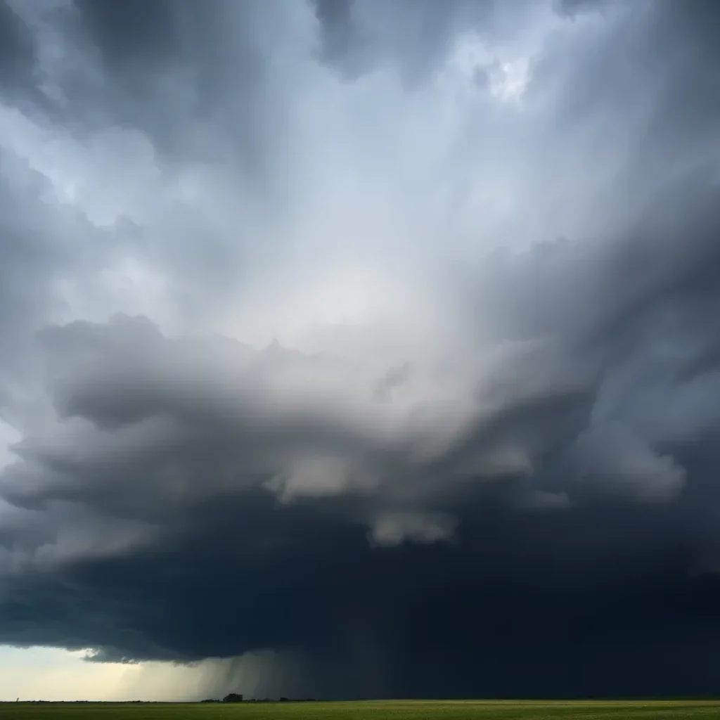 A tornado forming in Lauderdale County with dark clouds overhead.