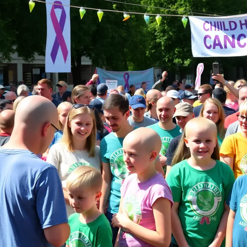 Community members participating in the Live Bald 2025 event to combat childhood cancer.