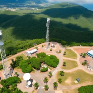 Aerial view of telecommunications systems at Marine Corps Base Hawaii