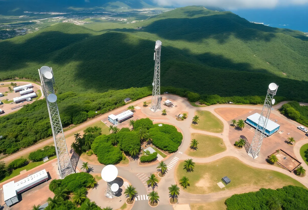 Aerial view of telecommunications systems at Marine Corps Base Hawaii