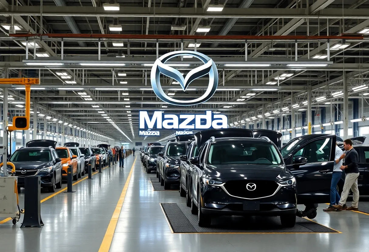 Mazda plant assembly line with SUVs