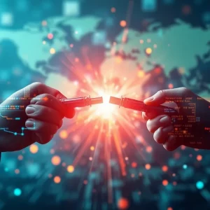 Conceptual image representing the clash between corporate practices and national security concerns.