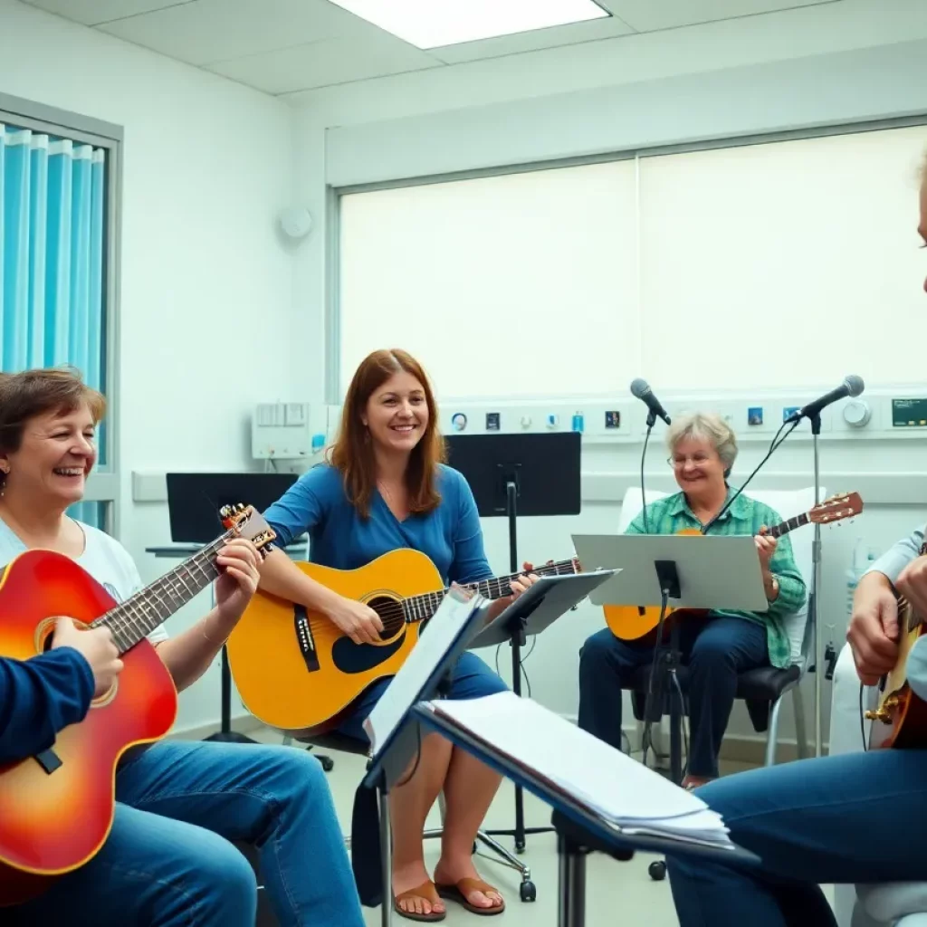 Patients and therapists engaging in music therapy at Huntsville Hospital
