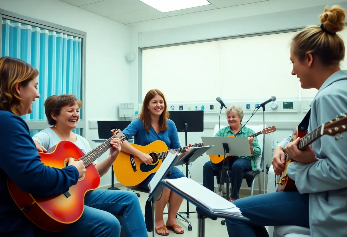 Patients and therapists engaging in music therapy at Huntsville Hospital