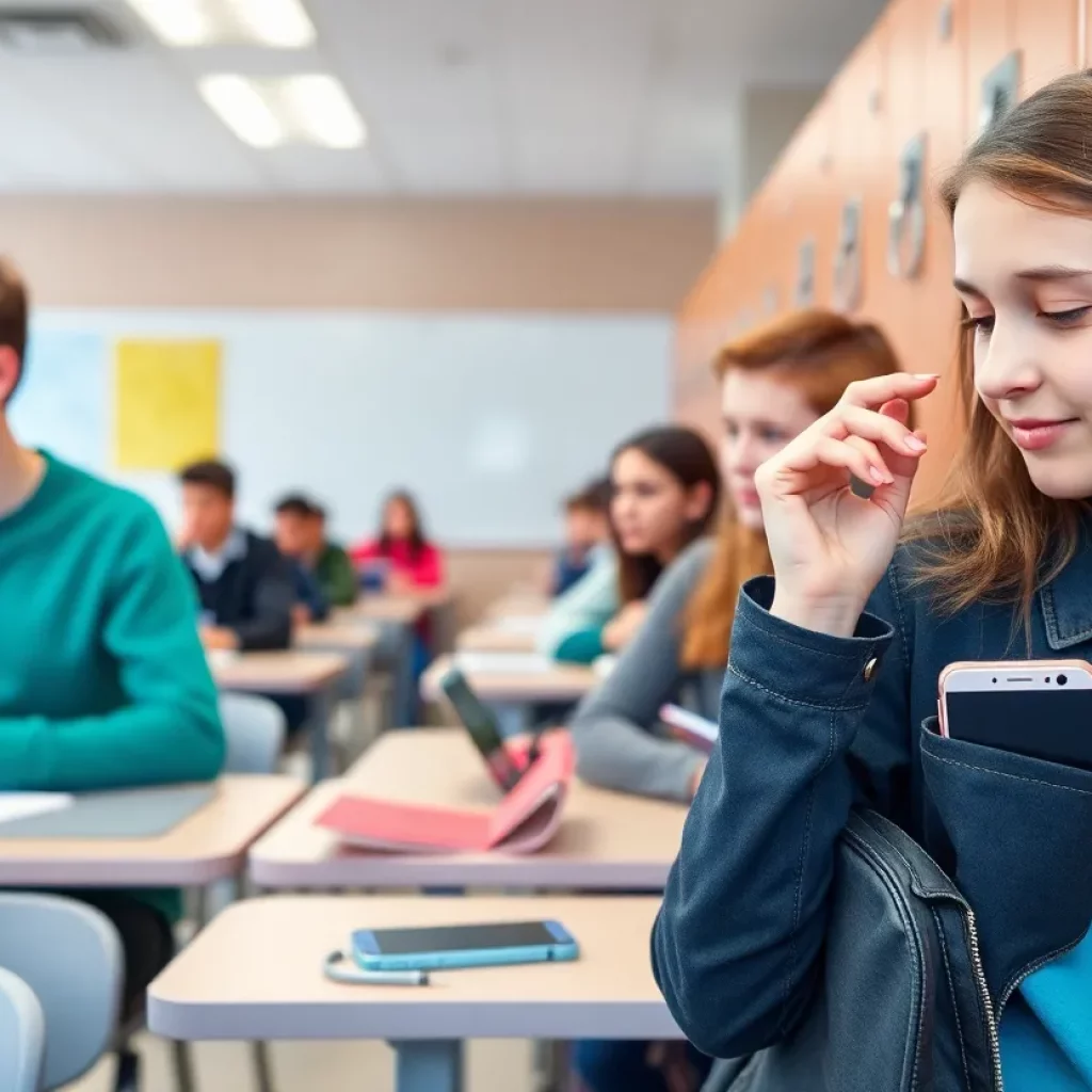 Students in a classroom without smartphones