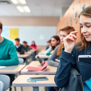 Students in a classroom without smartphones