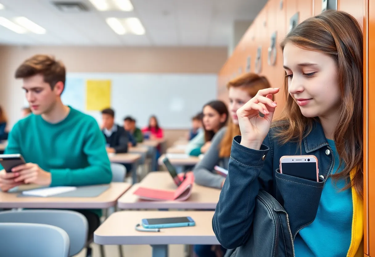 Students in a classroom without smartphones