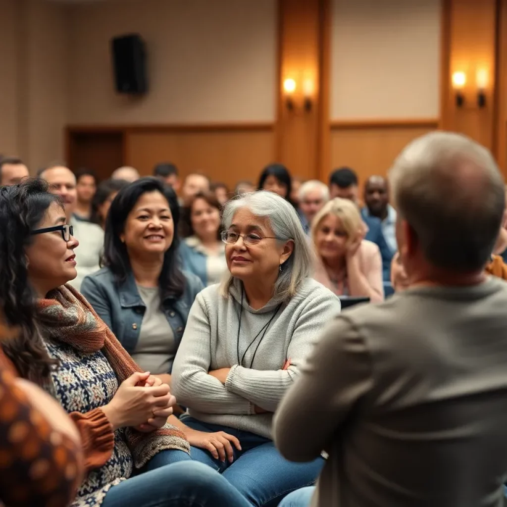 Community members at a town hall meeting in Owens Cross Roads