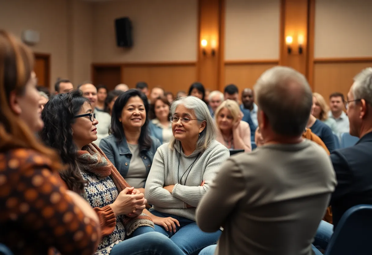 Community members at a town hall meeting in Owens Cross Roads