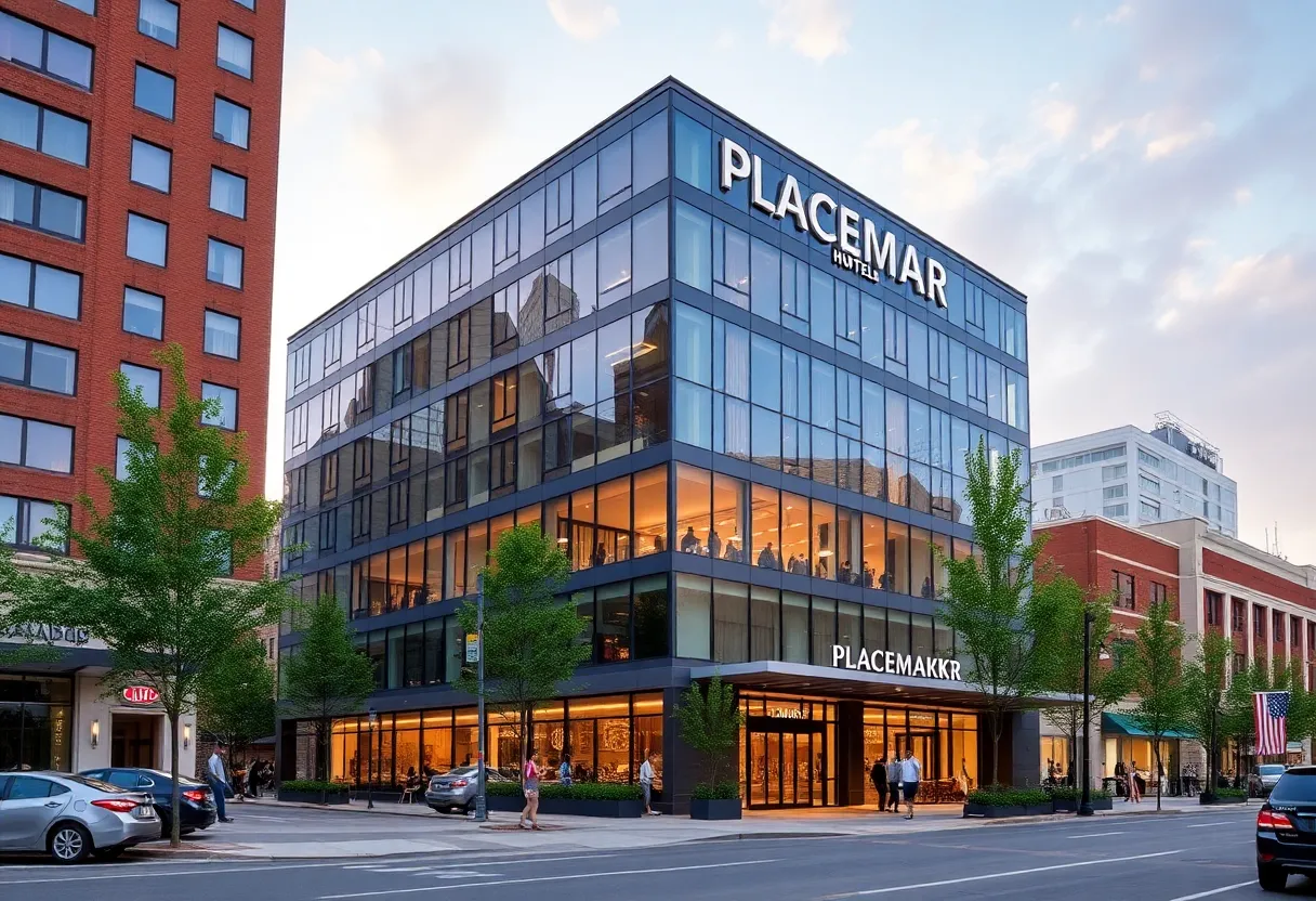 Exterior view of Placemakr Huntsville hotel in MidCity District