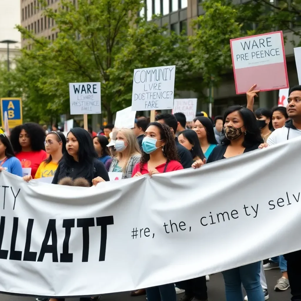 Protesters gathered in Portland for the Hands Off! protests, holding signs and banners.